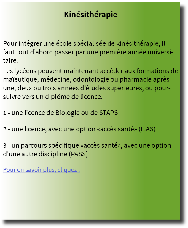  Kin sith rapie  Pour int grer une  cole sp cialis e de kin sith rapie, il faut tout d abord passer par une premi re    