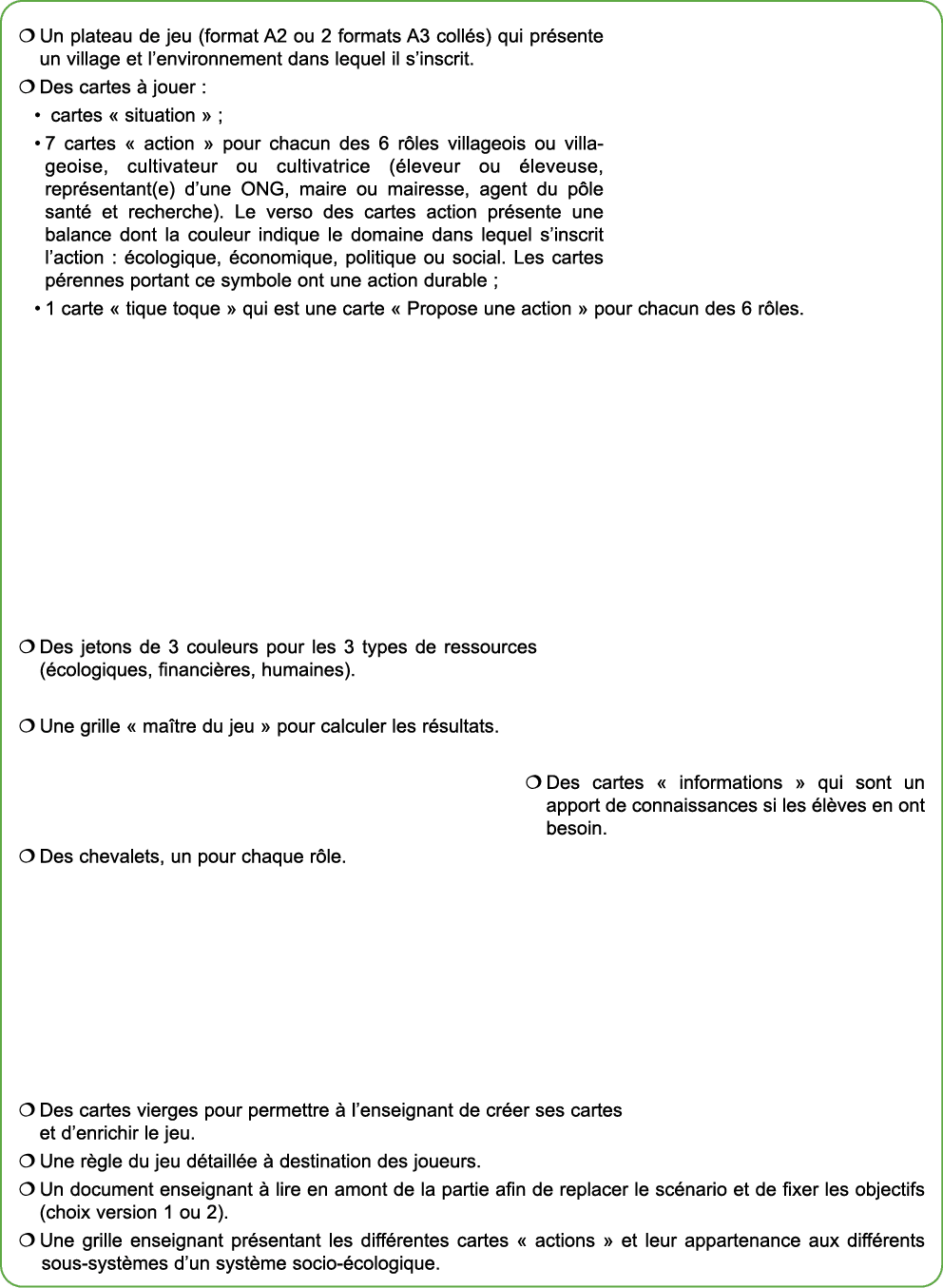  � Un plateau de jeu (format A2 ou 2 formats A3 coll s) qui pr sente un village et l’environnement dans lequel il s’i...