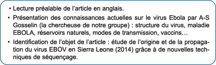 • Lecture pr alable de l’article en anglais. • Pr sentation des connaissances actuelles sur le virus Ebola par A S Go...