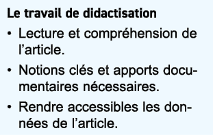 Le travail de didactisation • Lecture et compr hension de l’article. • Notions cl s et apports documentaires n cessai...