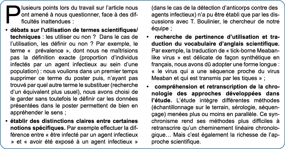 Plusieurs points lors du travail sur l’article nous ont amen   nous questionner, face   des difficult s inattendues ...