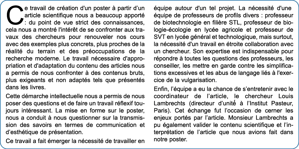 Ce travail de cr ation d'un poster  partir d’un article scientifique nous a beaucoup apport  : du point de vue stric...