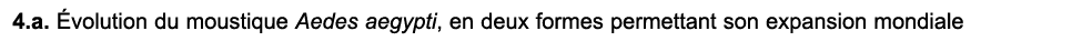 4.a. volution du moustique Aedes aegypti, en deux formes permettant son expansion mondiale
