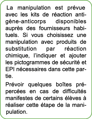 La manipulation est pr vue avec les kits de r action antig ne anticorps disponibles aupr s des fournisseurs habituels...