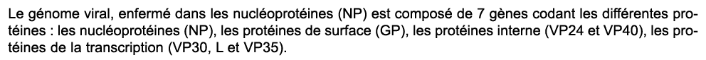 Le g nome viral, enferm dans les nucl oprot ines (NP) est compos  de 7 g nes codant les diff rentes prot ines : les ...