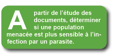 A partir de l’ tude des documents, d terminer si une population menac e est plus sensible  l’infection par un parasite.