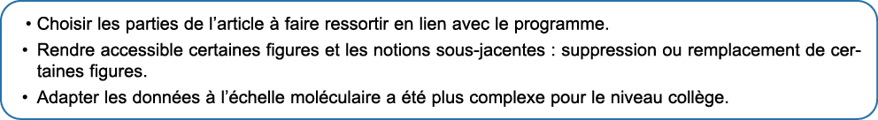 • Choisir les parties de l’article  faire ressortir en lien avec le programme. • Rendre accessible certaines figures...