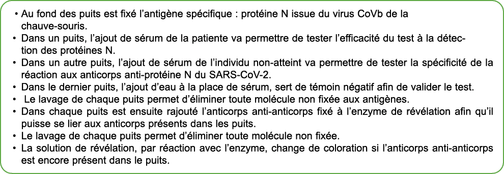 • Au fond des puits est fix l’antig ne sp cifique : prot ine N issue du virus CoVb de la chauve souris. • Dans un pu...