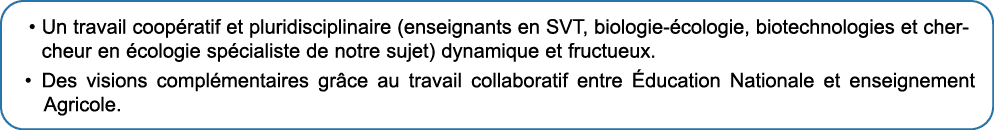 • Un travail coop ratif et pluridisciplinaire (enseignants en SVT, biologie cologie, biotechnologies et chercheur en...
