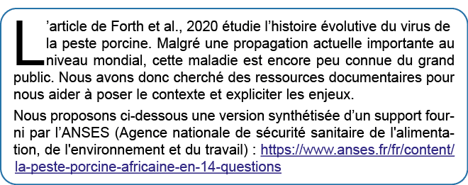 L’article de Forth et al., 2020 tudie l’histoire  volutive du virus de la peste porcine. Malgr  une propagation actu...