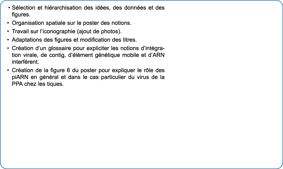 • S lection et hi rarchisation des id es, des donn es et des figures. • Organisation spatiale sur le poster des notio...