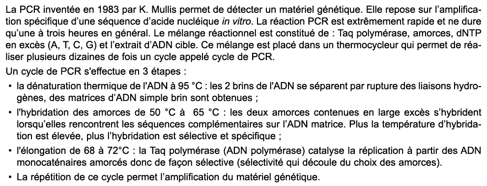 La PCR invent e en 1983 par K. Mullis permet de d tecter un mat riel g n tique. Elle repose sur l’amplification sp ci...