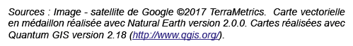 Sources : Image satellite de Google ©2017 TerraMetrics. Carte vectorielle en m daillon r alis e avec Natural Earth ve...