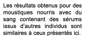 Les r sultats obtenus pour des moustiques nourris avec du sang contenant des s rums issus d’autres individus sont sim...