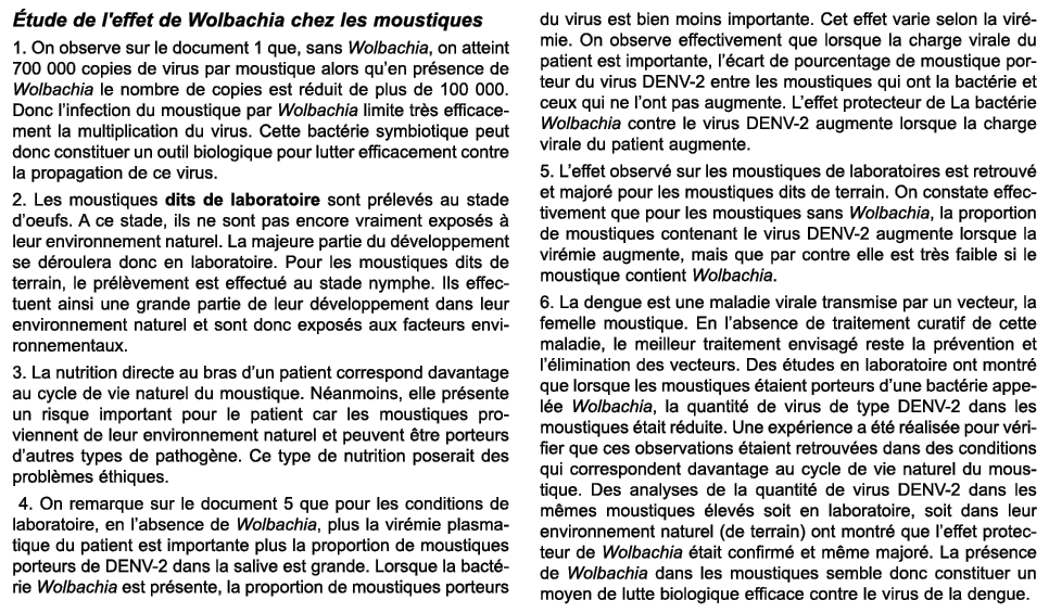  tude de l'effet de Wolbachia chez les moustiques 1. On observe sur le document 1 que, sans Wolbachia, on atteint 700...