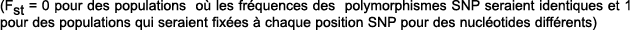 (Fst   0 pour des populations o  les fr quences des polymorphismes SNP seraient identiques et 1 pour des populations    