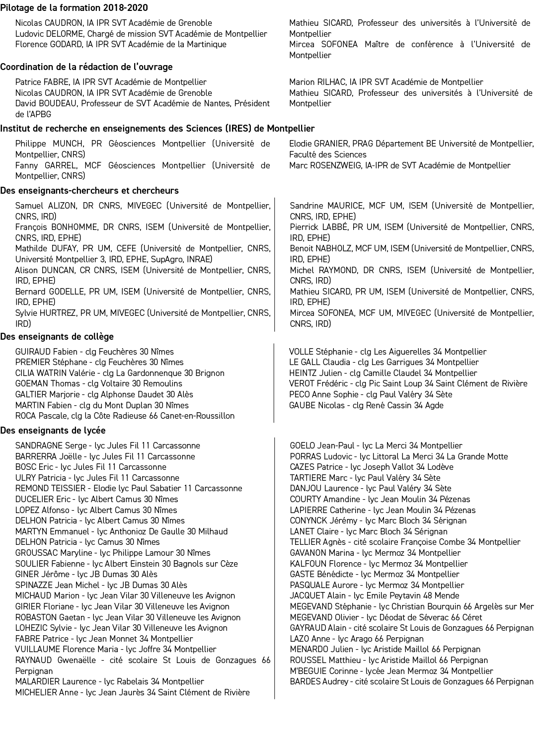 Pilotage de la formation 2018-2020   Coordination de la r daction de l ouvrage   Institut de recherche en enseignemen   