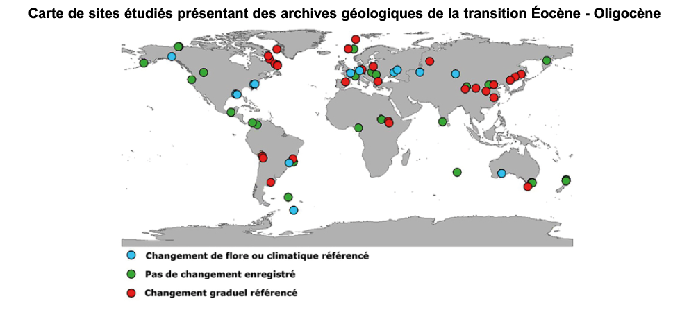 Carte de sites  tudi s pr sentant des archives g ologiques de la transition  oc ne - Oligoc ne 